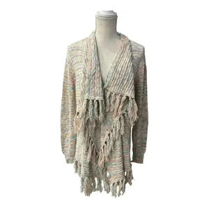 Wrangler Retro Western Multi Pastel Color Fringe Open Front Cardigan Boho Size L